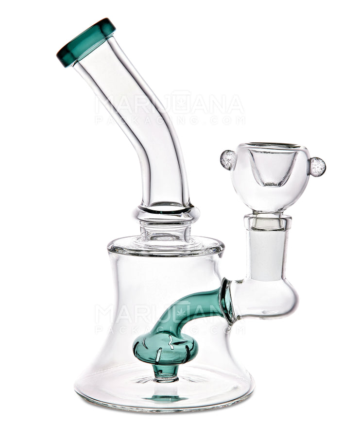 Bent Neck Showerhead Perc Glass Bell Water Pipe | 6in Tall - 14mm Bowl - Assorted Image