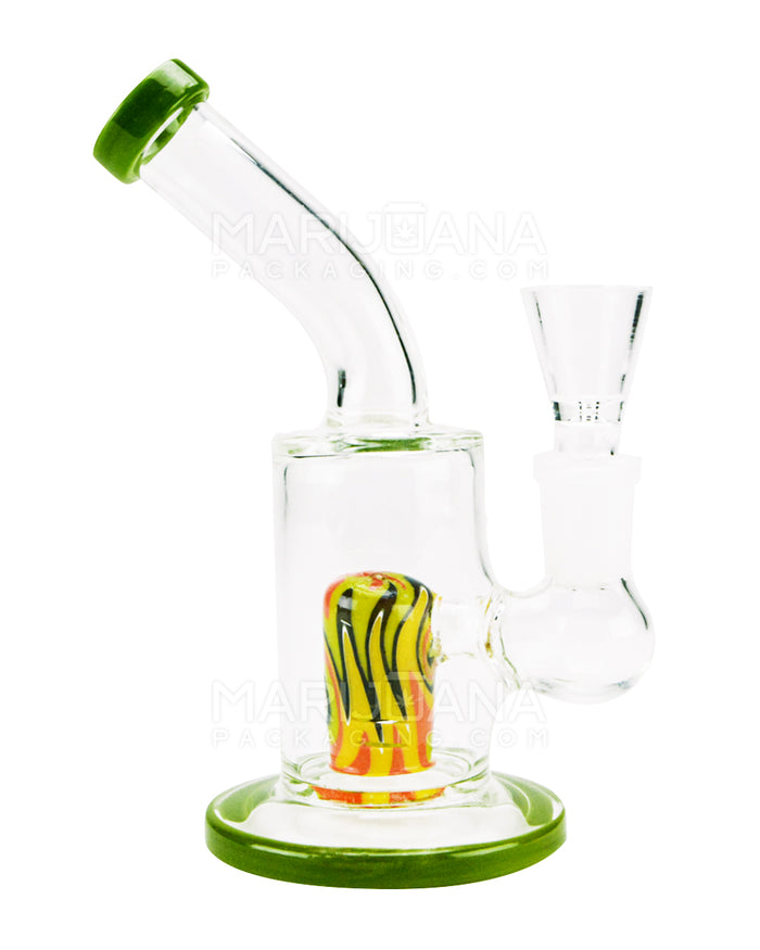 Bent Neck Painted Barrel Perc Glass Water Pipe w/ Thick Base | 6in Tall - 14mm Bowl - Assorted Image