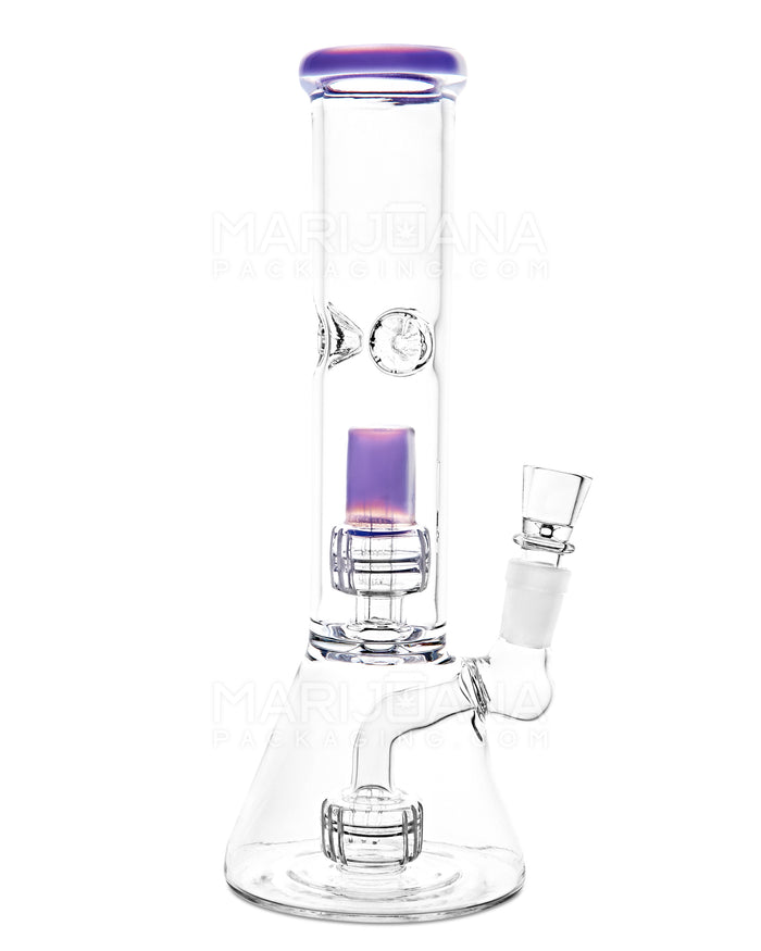 Double Chamber | Straight Neck Showerhead Perc Glass Beaker Water Pipe w/ Ice Catcher | 8.5in Tall - 14mm Bowl - Purple Image