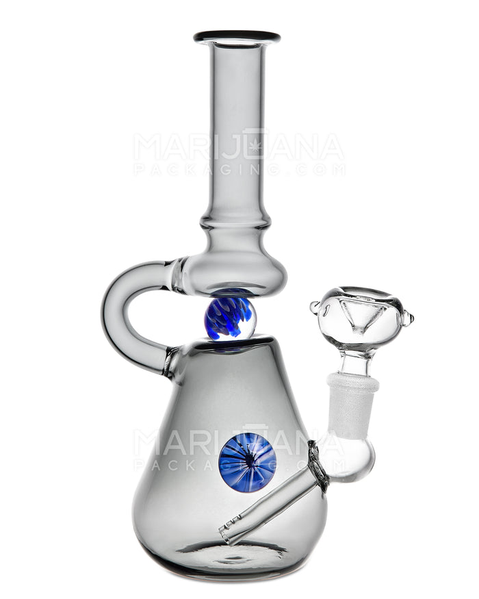 U-Neck Diffused Perc Glass Beaker Water Pipe w/ Rotating Implosion Marble | 8in Tall - 14mm Bowl - Smoke Image