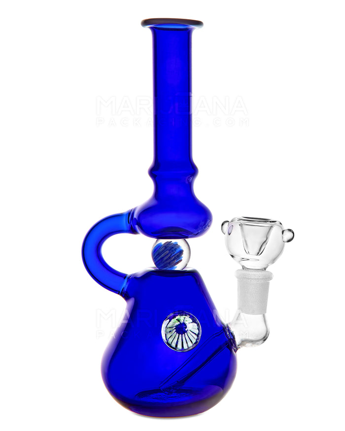 U-Neck Diffused Perc Glass Beaker Water Pipe w/ Rotating Implosion Marble | 8in Tall - 14mm Bowl - Blue Image