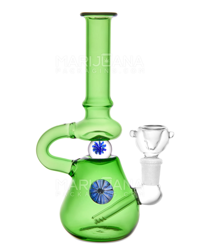 U-Neck Diffused Perc Glass Beaker Water Pipe w/ Rotating Implosion Marble | 8in Tall - 14mm Bowl - Green Image