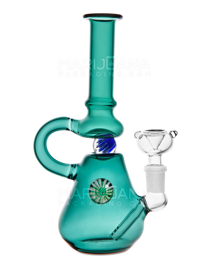 U-Neck Diffused Perc Glass Beaker Water Pipe w/ Rotating Implosion Marble | 8in Tall - 14mm Bowl - Teal Image