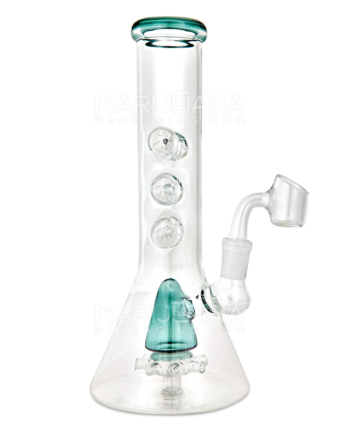 Straight Neck Atomic Perc Glass Beaker Water Pipe w/ Ice Catcher | 10in Tall - 14mm Bowl - Teal Image