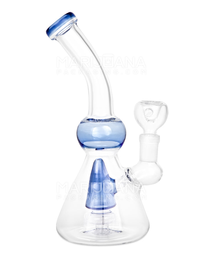 Bent Neck Showerhead Perc Glass Beaker Water Pipe | 7in Tall - 14mm Bowl - Blue Image