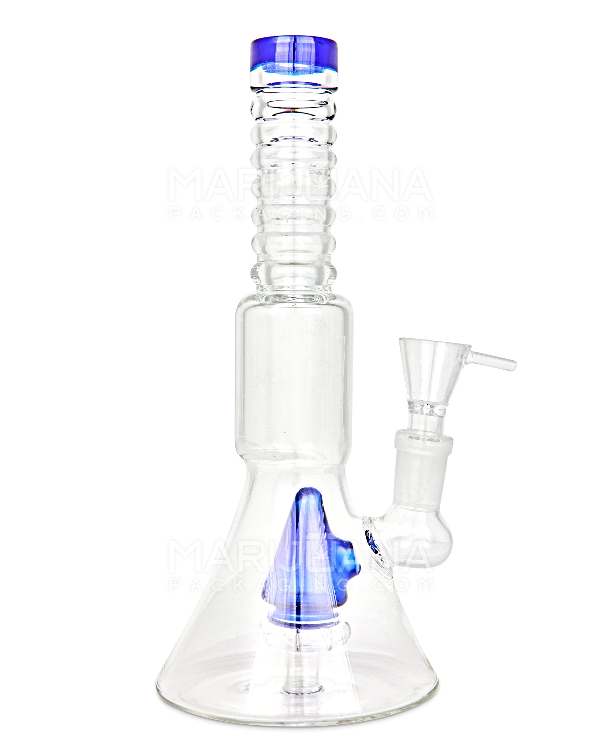 Ribbed Neck Showerhead Perc Glass Beaker Water Pipe | 8.5in Tall - 14mm Bowl - Blue - 1