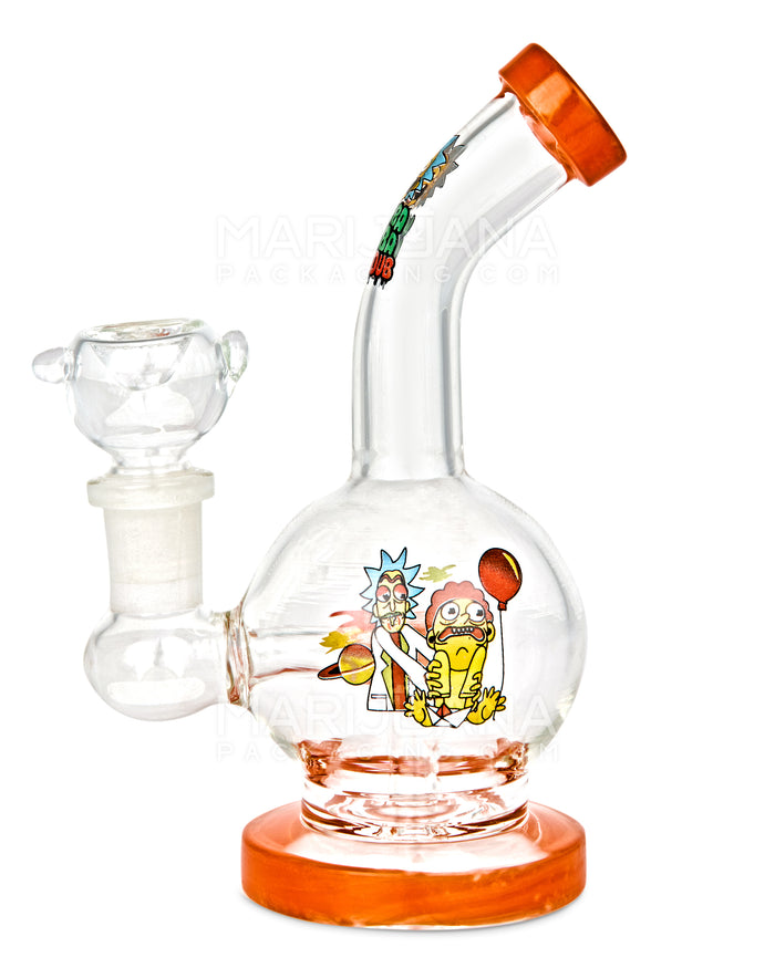 Bent Neck Circ Perc Decal Glass Straight Water Pipe w/ Thick Base | 6in Tall - 14mm Bowl - Assorted Image