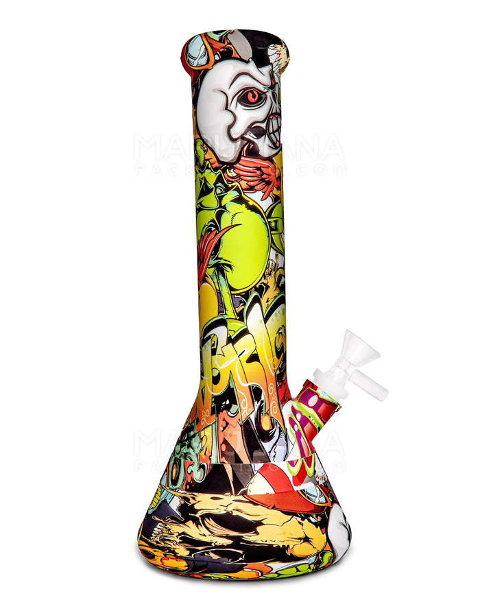 Unbreakable | Straight Neck Graphic Silicone Beaker Water Pipe | 12in Tall - 14mm Bowl - Assorted Image