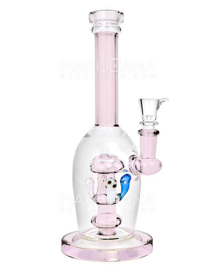 Straight Neck Mushroom Perc Glass Egg Water Pipe w/ Thick Base | 10.5in Tall - 14mm Bowl - Pink Image