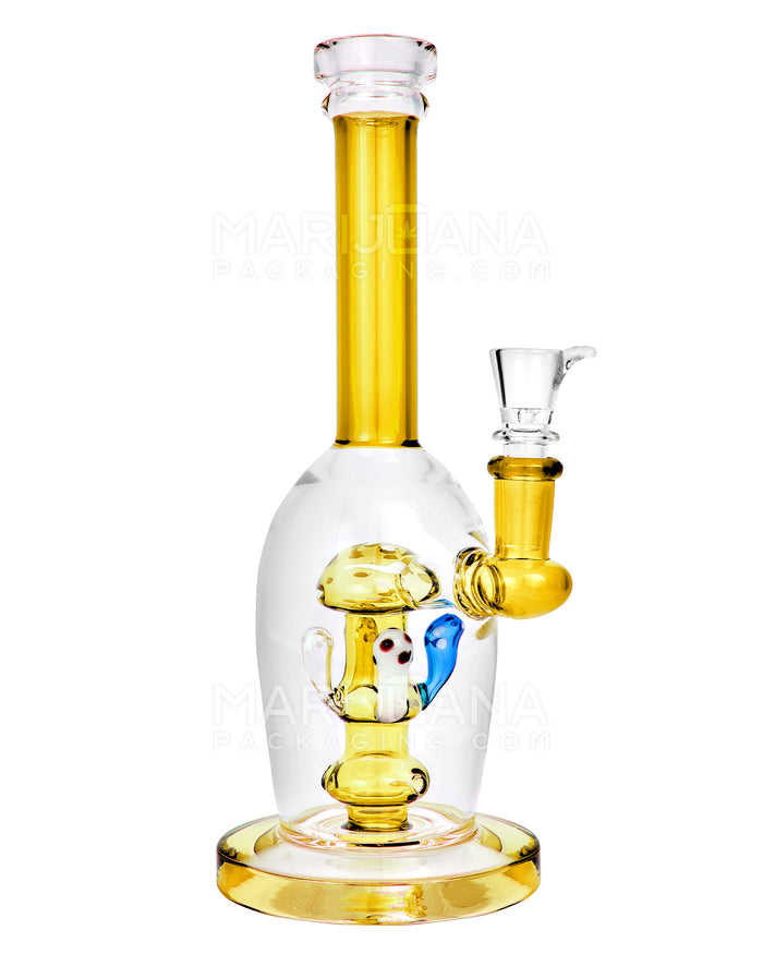 Straight Neck Mushroom Perc Glass Egg Water Pipe w/ Thick Base | 10.5in Tall - 14mm Bowl - Amber Image