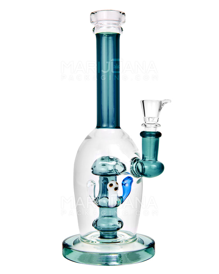 Straight Neck Mushroom Perc Glass Egg Water Pipe w/ Thick Base | 10.5in Tall - 14mm Bowl - Teal Image