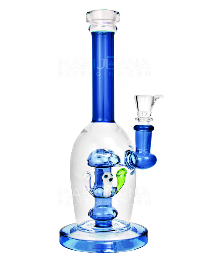 Straight Neck Mushroom Perc Glass Egg Water Pipe w/ Thick Base | 10.5in Tall - 14mm Bowl - Blue Image