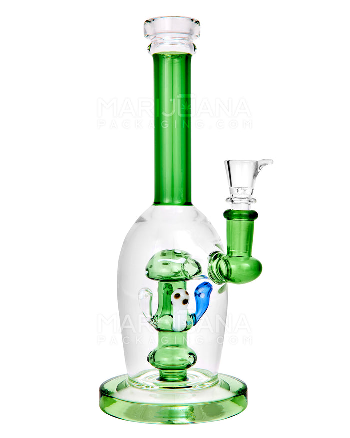 Straight Neck Mushroom Perc Glass Egg Water Pipe w/ Thick Base | 10.5in Tall - 14mm Bowl - Green Image