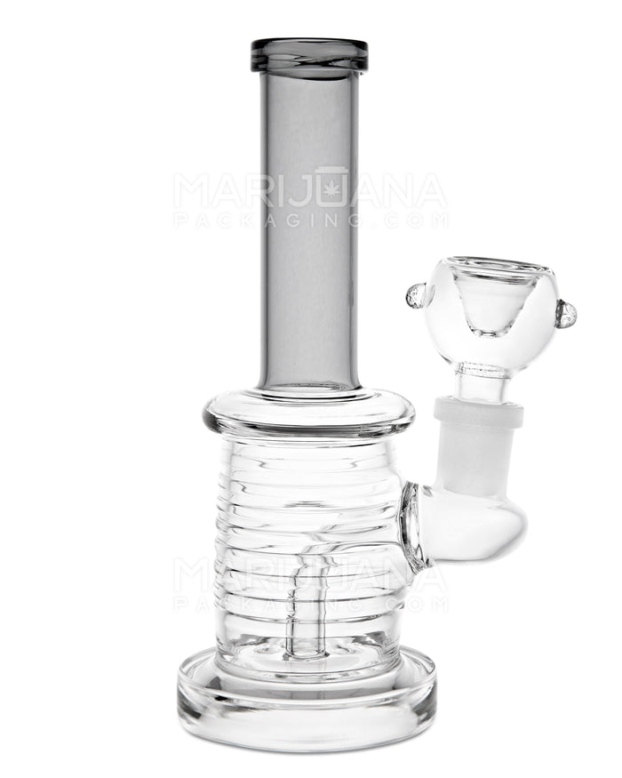 Straight Neck Ribbed Glass Water Pipe w/ Thick Base | 6in Tall - 14mm Bowl - Smoke Image