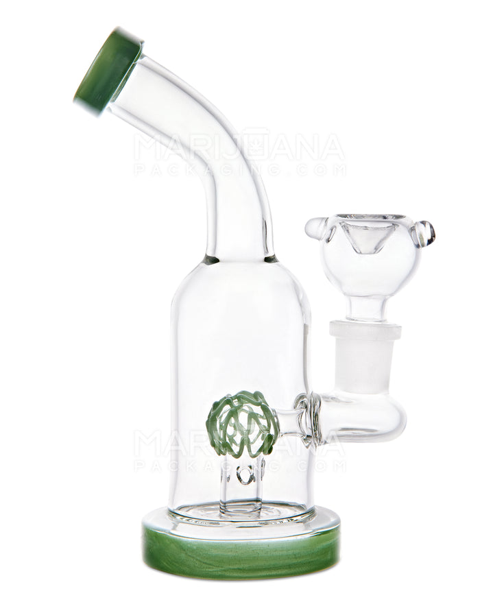 Bent Neck Swirl Orb Perc Glass Water Pipe w/ Thick Base | 6in Tall - 14mm Bowl - Green Image