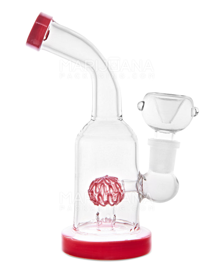 Bent Neck Swirl Orb Perc Glass Water Pipe w/ Thick Base | 6in Tall - 14mm Bowl - Red Image