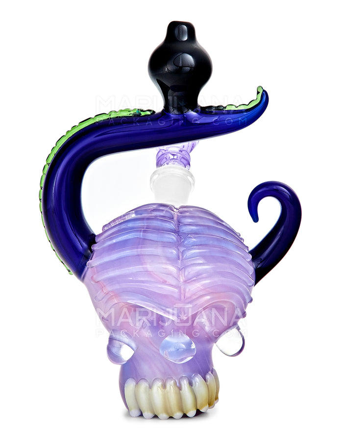 Heady | Lantern Neck Crystal Skull Head Glass Water Pipe w/ Double Knockers | 7.5in Tall - 14mm Bowl - Assorted Image