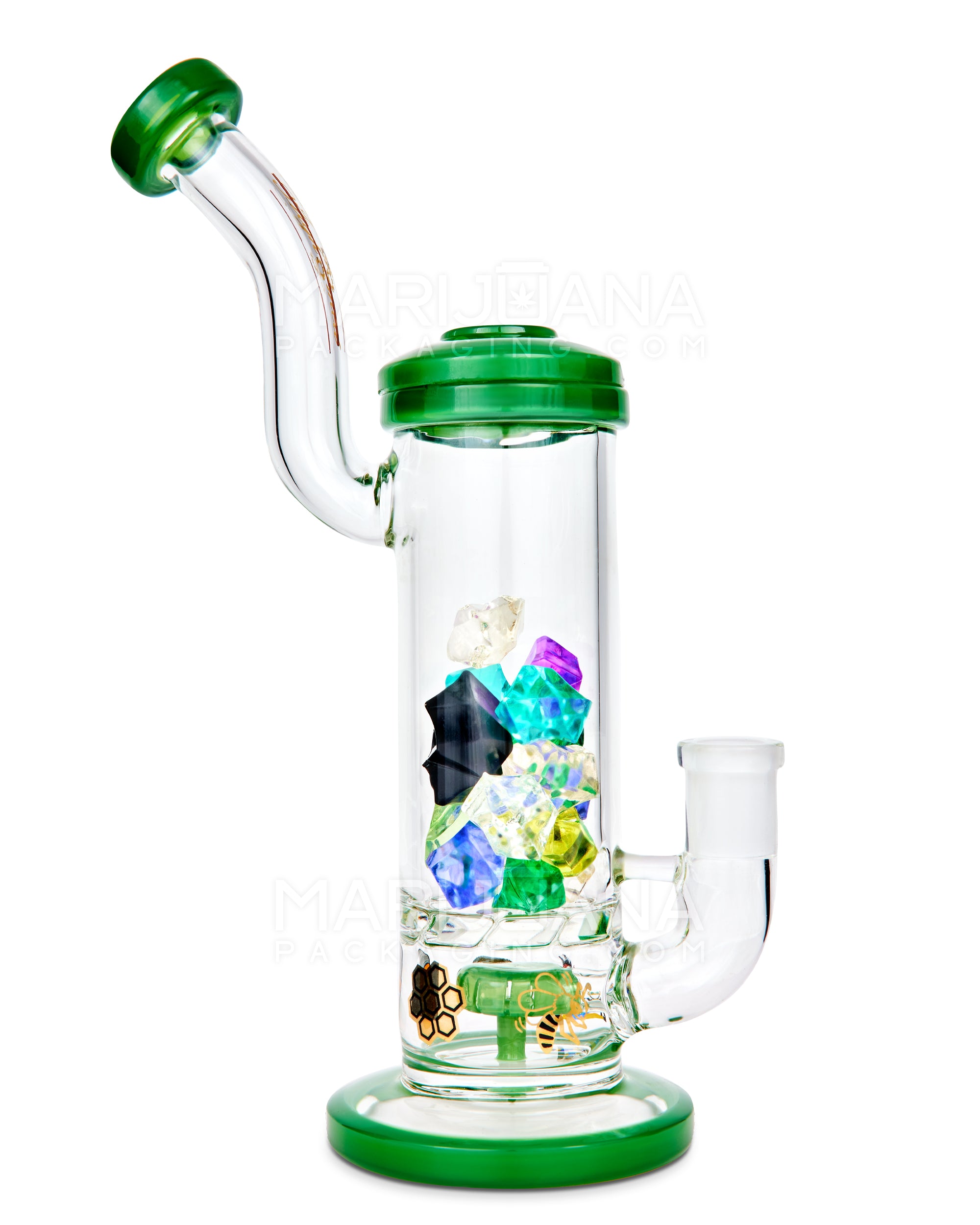 9.5" Hurricane Perc Jewels Green Water Pipe 14mm - 2