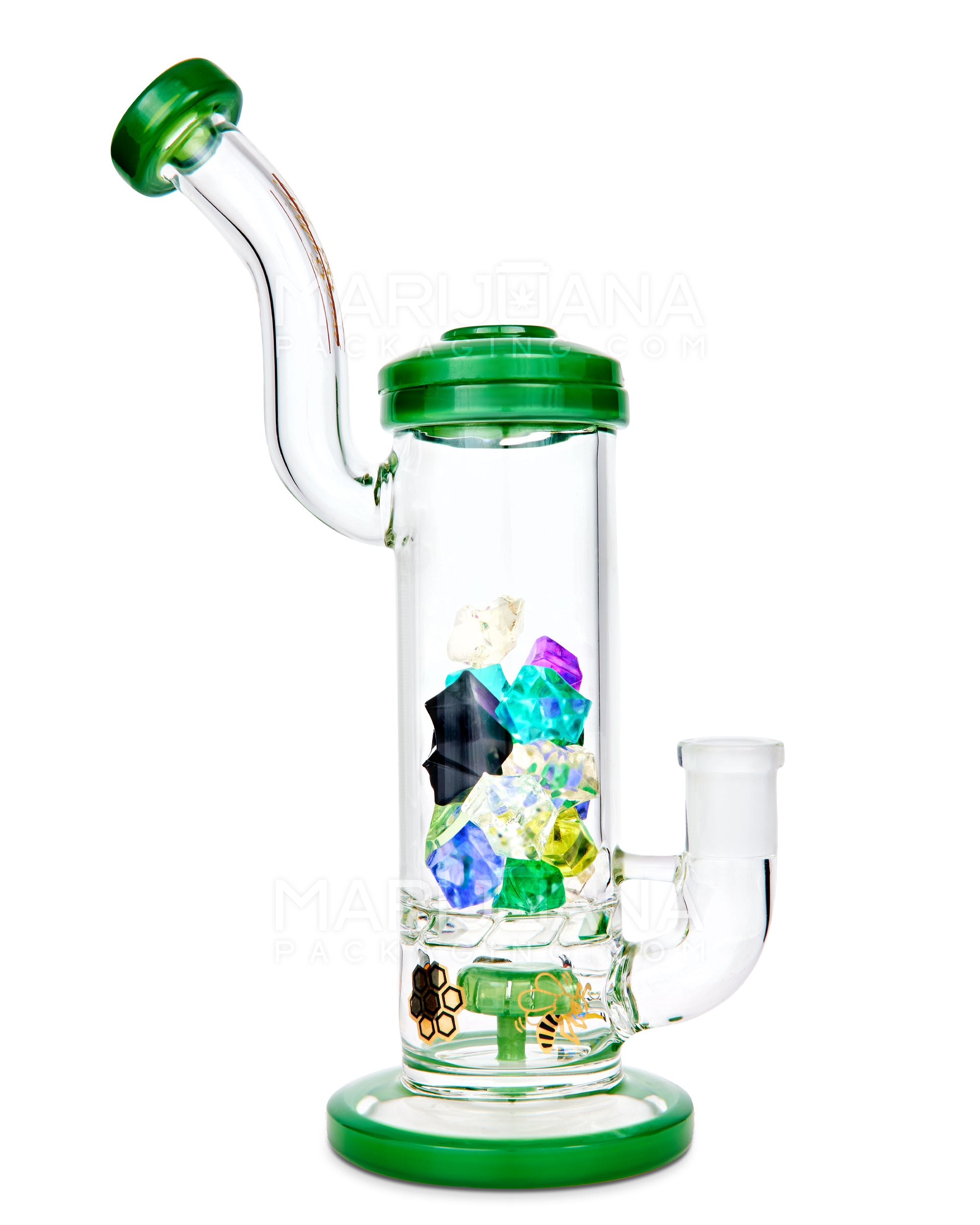 9.5" Hurricane Perc Jewels Green Water Pipe 14mm - 1