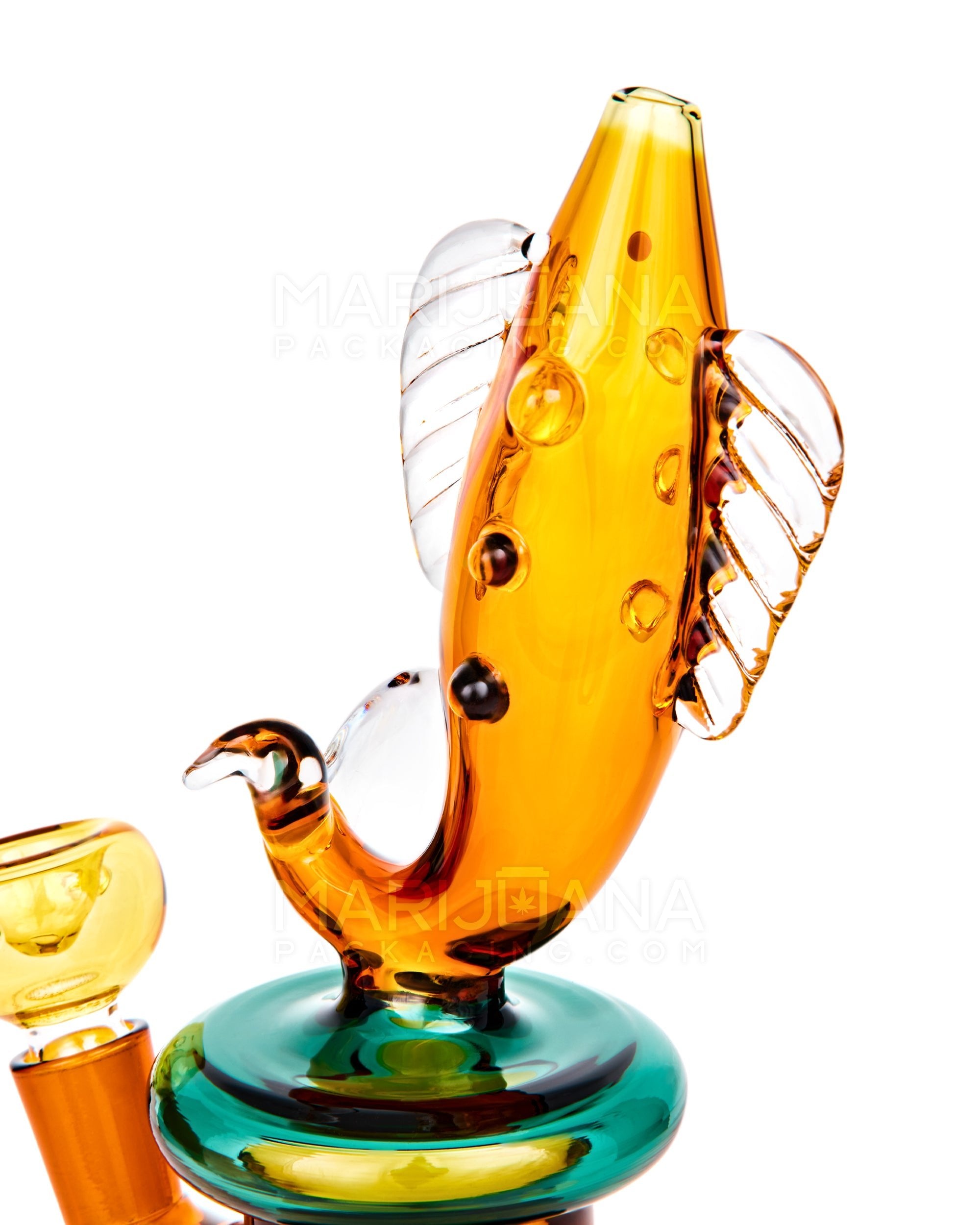 Fish Neck Inline Perc Glass Water Pipe w/ Thick Base | 7.5in Tall - 14mm Bowl - Amber - 3