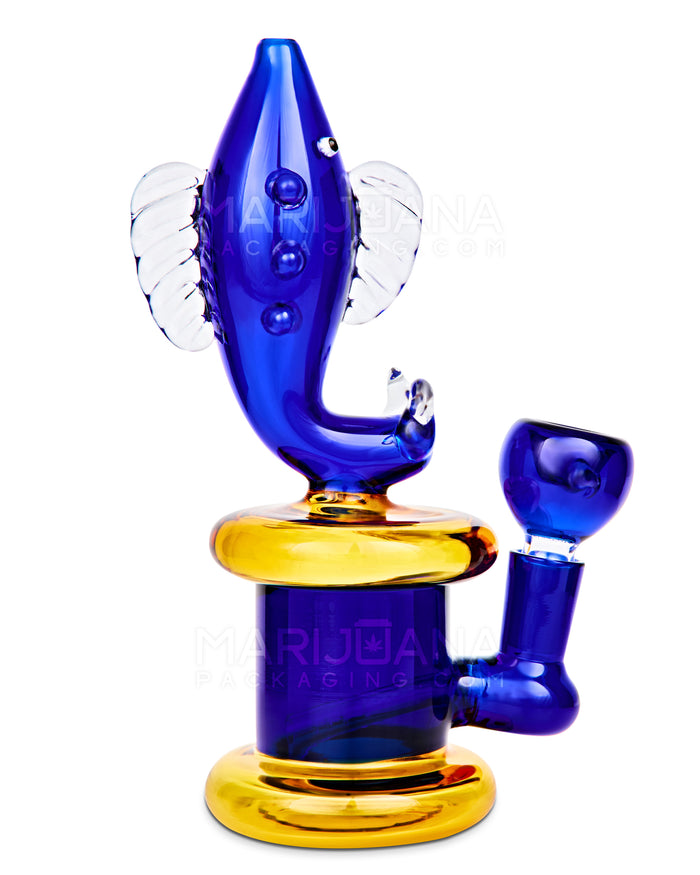 Fish Neck Inline Perc Glass Water Pipe w/ Thick Base | 7.5in Tall - 14mm Bowl - Blue Image