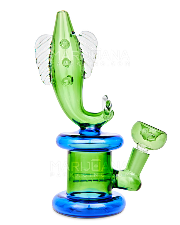 Fish Neck Inline Perc Glass Water Pipe w/ Thick Base | 7.5in Tall - 14mm Bowl - Green Image