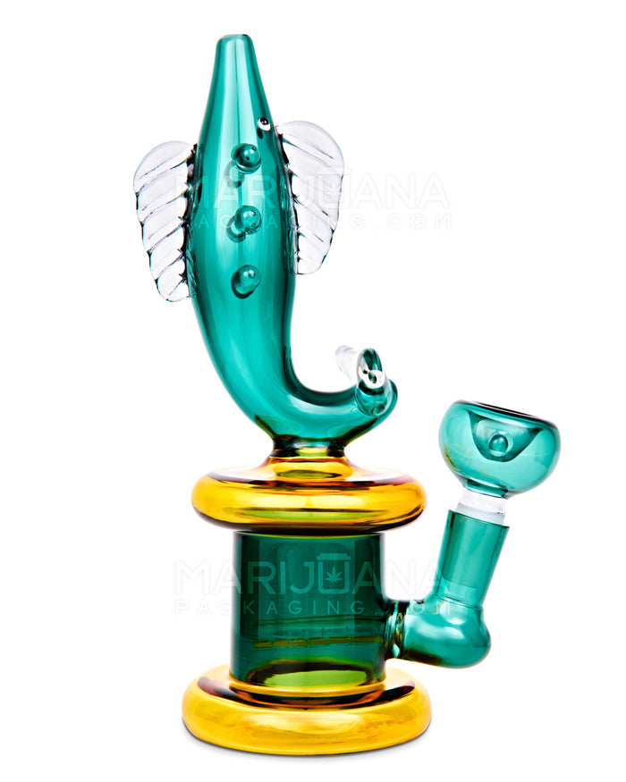 Fish Neck Inline Perc Glass Water Pipe w/ Thick Base | 7.5in Tall - 14mm Bowl - Teal Image