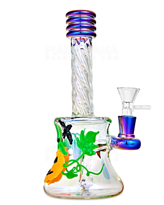 Spiral Neck Diffused Perc Pumpkin Glass Bell Water Pipe | 8in Tall - 14mm Bowl - Iridescent - 1