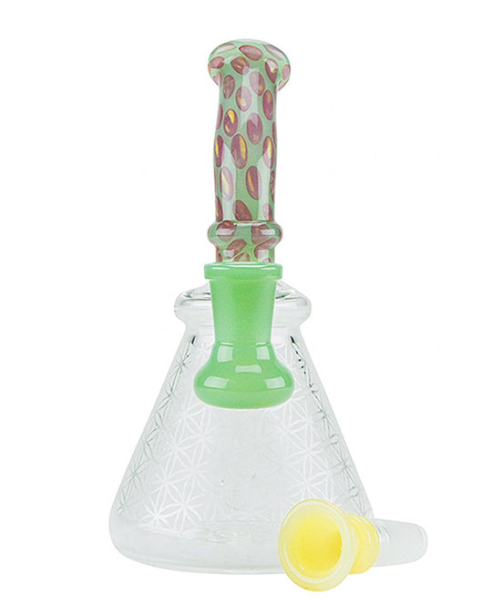 Bent Neck Speckled Frosted Glass Beaker Water Pipe | 6.5in Tall - 14mm Bowl - Mixed - 2