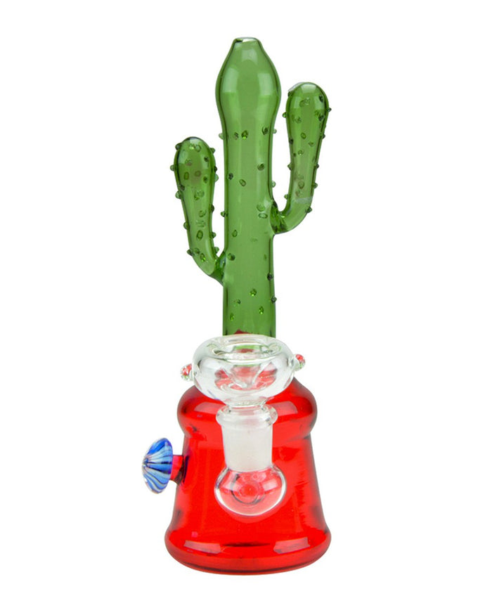 Cactus Neck Glass Water Pipe w/ Mushroom Button | 6.5in Tall - 14mm Bowl - Assorted Image