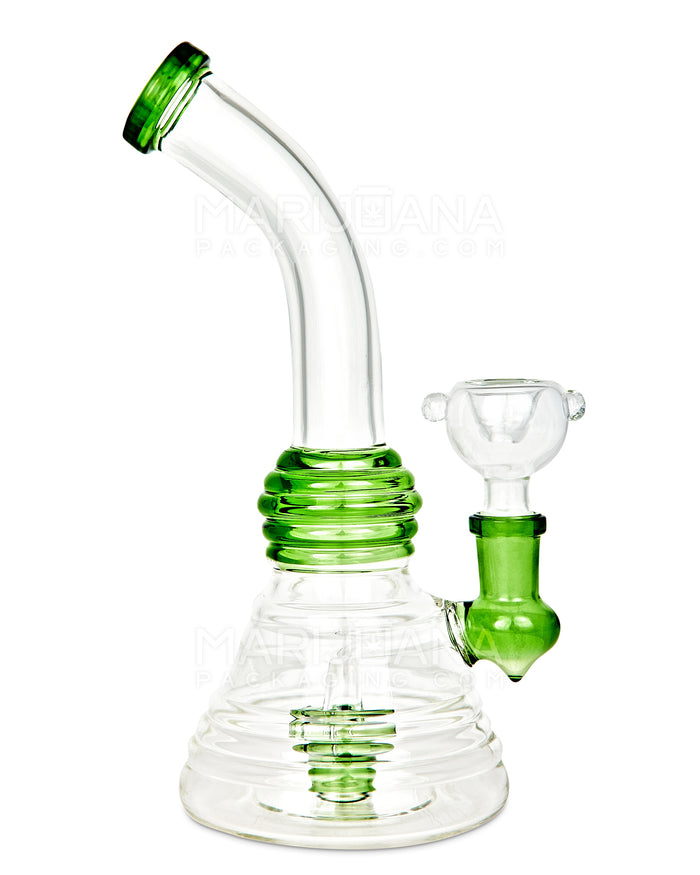 Bent Neck Showerhead Perc Glass Ribbed Beaker Water Pipe | 8in Tall - 14mm Bowl - Green Image