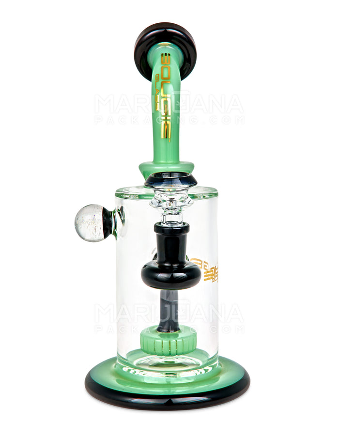 BOUGIE | Bent Neck Showerhead Perc Glass Straight Water Pipe w/ Dichro Marble | 9in Tall - 14mm Bowl - Jade Image