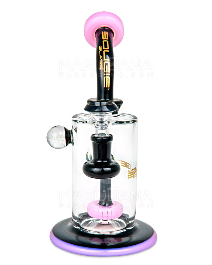 BOUGIE | Bent Neck Showerhead Perc Glass Straight Water Pipe w/ Dichro Marble | 9in Tall - 14mm Bowl - Pink Image