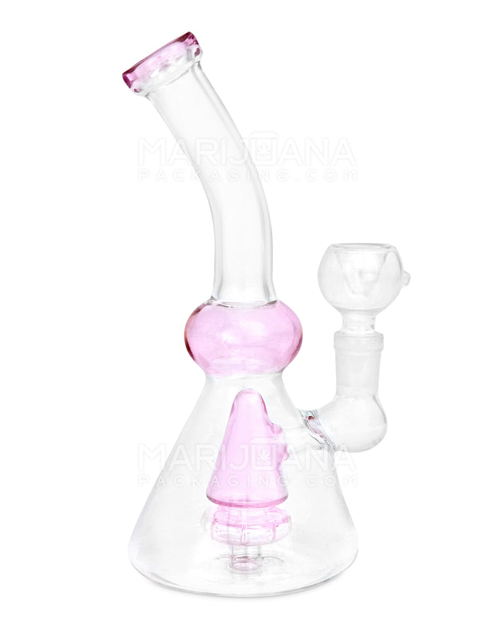 Bent Neck Showerhead Perc Glass Beaker Water Pipe | 7in Tall - 14mm Bowl - Pink Image