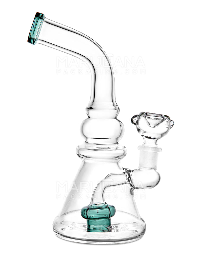 Bent Neck Circ Perc Glass Beaker Water Pipe | 8in Tall - 14mm Bowl - Teal Image