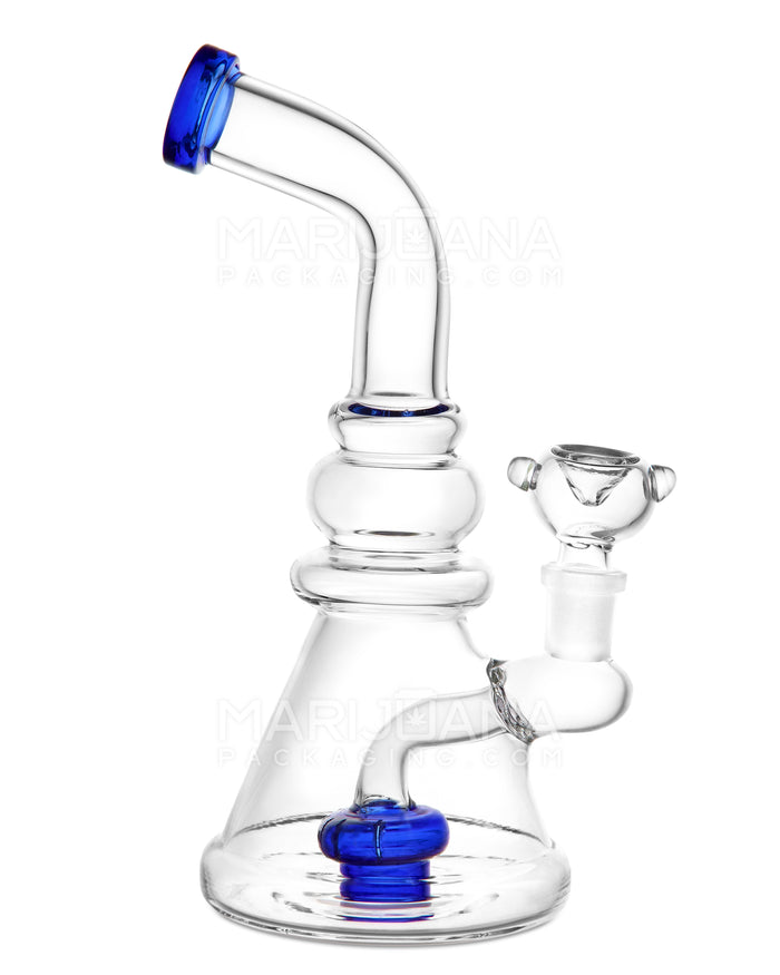 Bent Neck Circ Perc Glass Beaker Water Pipe | 8in Tall - 14mm Bowl - Blue Image