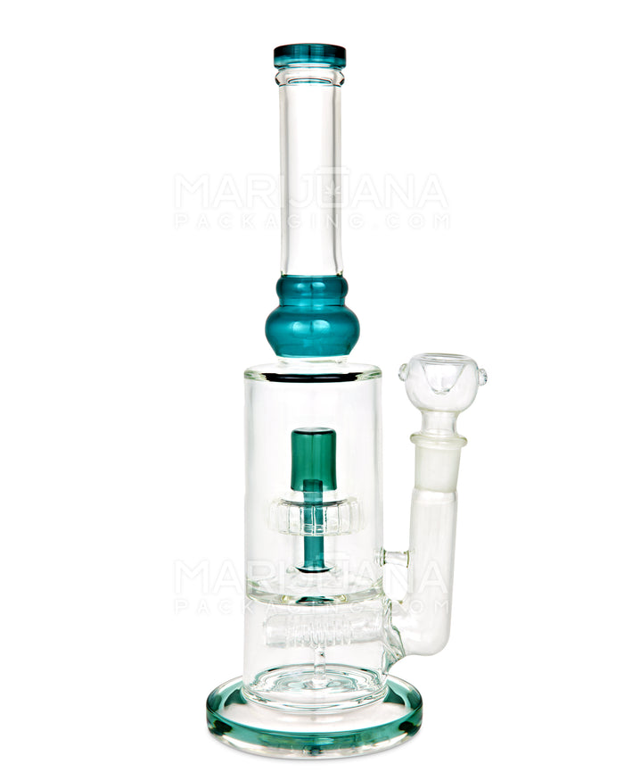 Double Chamber | Straight Neck Showerhead Perc Glass Water Pipe w/ Thick Base | 13in Tall - 18mm Bowl - Teal Image