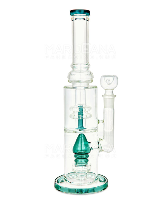 Double Chamber | Straight Neck Matrix Perc Glass Water Pipe w/ Thick Base | 13in Tall - 18mm Bowl - Teal - 1