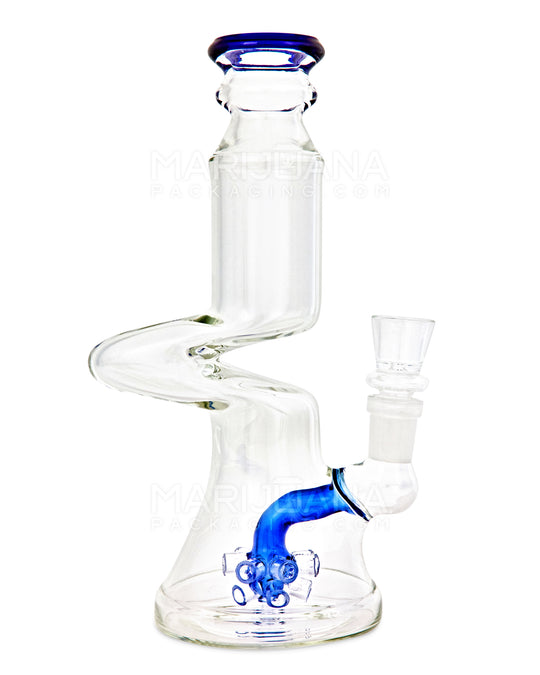 Z-Neck Atomic Perc Glass Beaker Water Pipe | 7in Tall - 14mm Bowl - Blue - 1