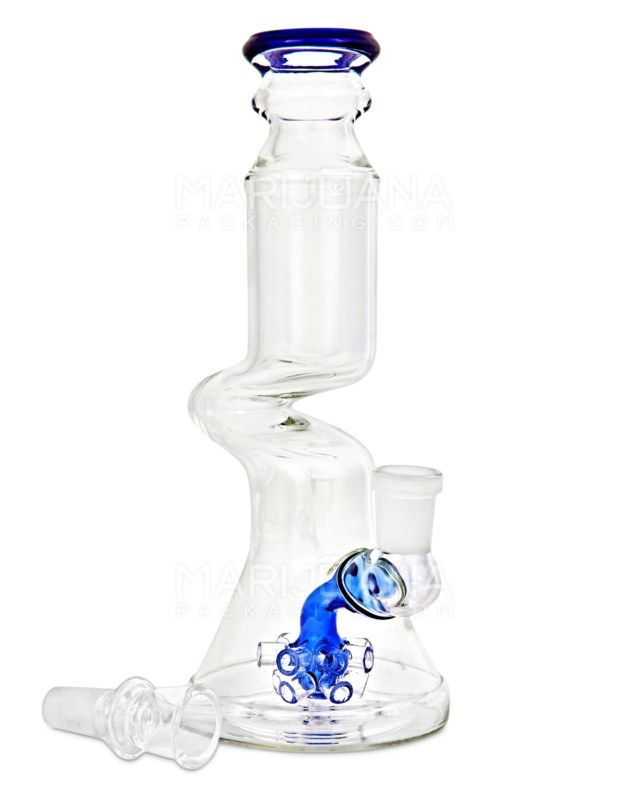 Z-Neck Atomic Perc Glass Beaker Water Pipe | 7in Tall - 14mm Bowl - Blue - 2