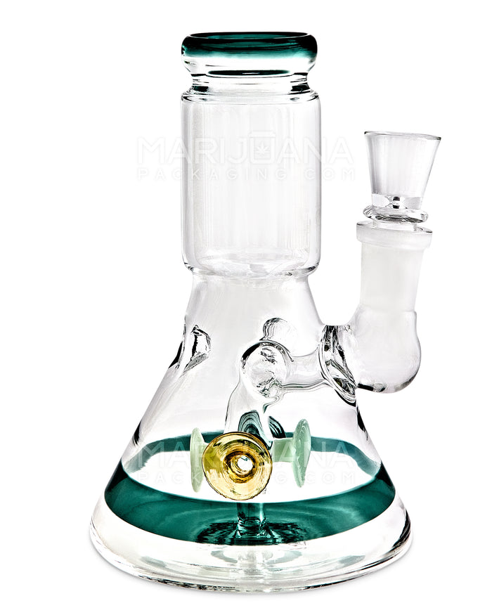 Straight Neck Megaphone Perc Glass Beaker Water Pipe w/ Ice Catcher | 6in Tall - 14mm Bowl - Teal Image