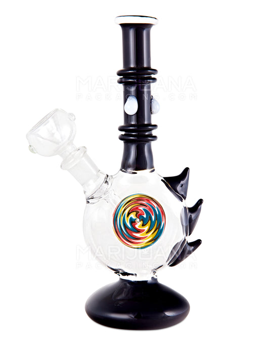 Straight Neck Wig Wag Circular Flask Glass Water Pipe w/ Triple Spikes | 8in Tall - 14mm Bowl - Black - 1