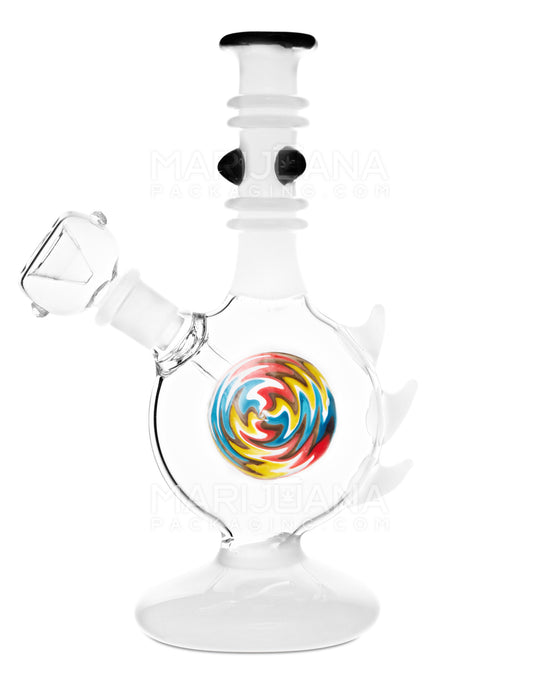 Straight Neck Wig Wag Circular Flask Glass Water Pipe w/ Triple Spikes | 8in Tall - 14mm Bowl - White - 1