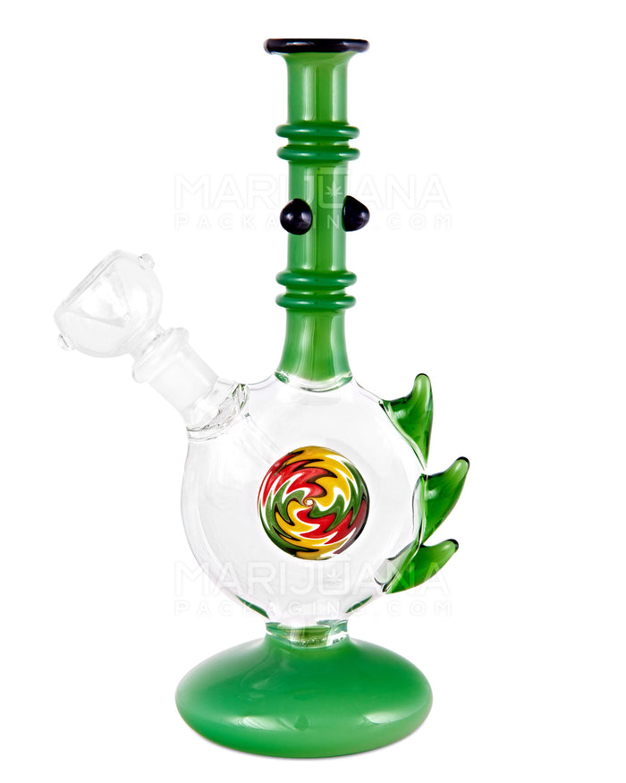 Straight Neck Wig Wag Circular Flask Glass Water Pipe w/ Triple Spikes | 8in Tall - 14mm Bowl - Green Image