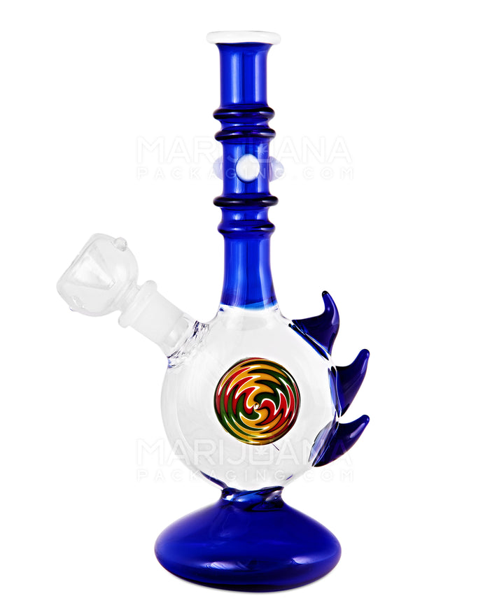 Straight Neck Wig Wag Circular Flask Glass Water Pipe w/ Triple Spikes | 8in Tall - 14mm Bowl - Blue Image