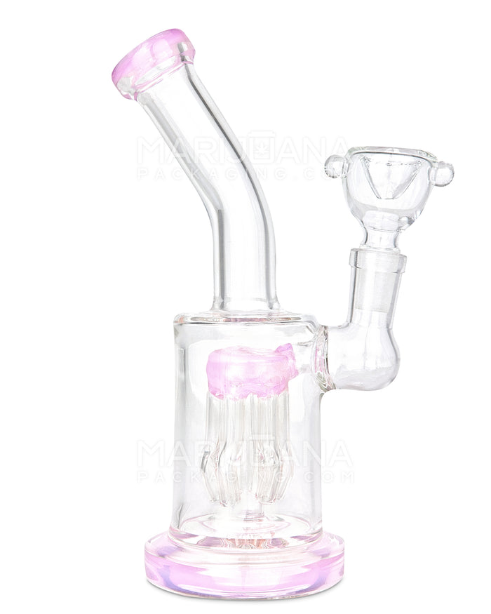 Bent Neck Tree Perc Glass Straight Water Pipe w/ Thick Base | 7in Tall - 14mm Bowl - Pink Image