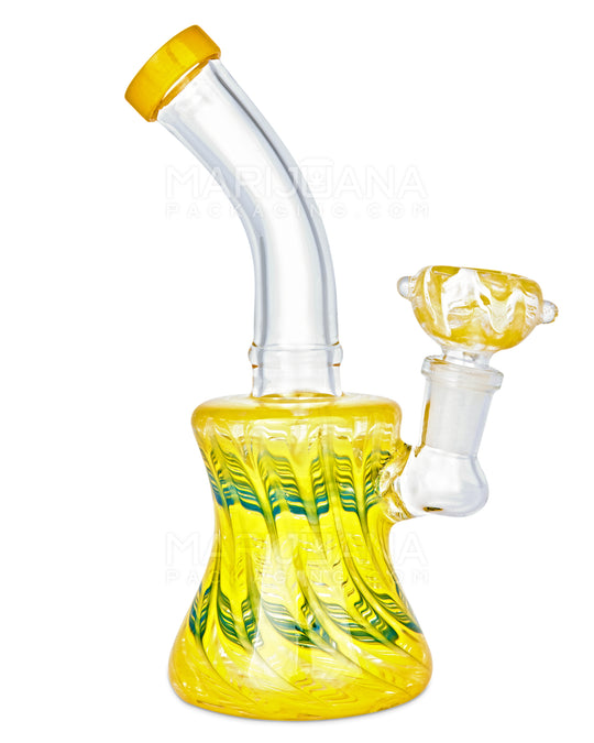 Bent Neck Raked Glass Bell Water Pipe | 6.5in Tall - 14mm Bowl - Yellow - 1