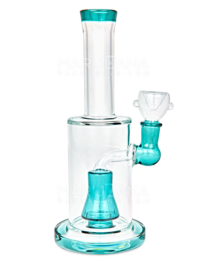 Straight Neck Barrel Perc Glass Water Pipe w/ Thick Base | 8in Tall - 14mm Bowl - Teal Image