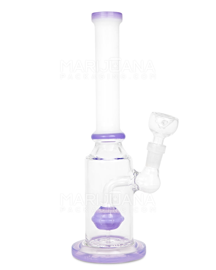 Straight Neck Orb Percolator Glass Straight Water Pipe w/ Thick Base | 10in Tall - 14mm Bowl - Milky Purple & White Image