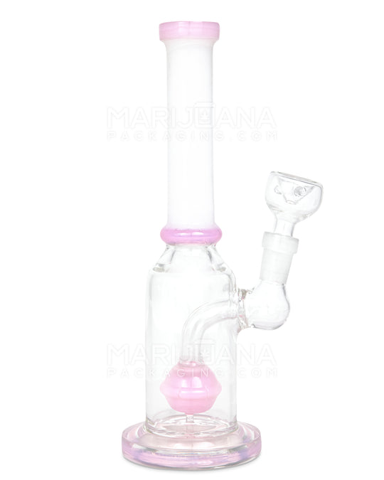 Straight Neck Orb Percolator Glass Straight Water Pipe w/ Thick Base | 10in Tall - 14mm Bowl - Milky Pink & White - 1